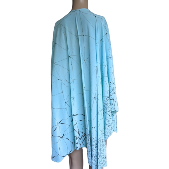 Hand Made Art Hand Painted Turqoise Blue Silk Cape OS - Picture 5 of 11